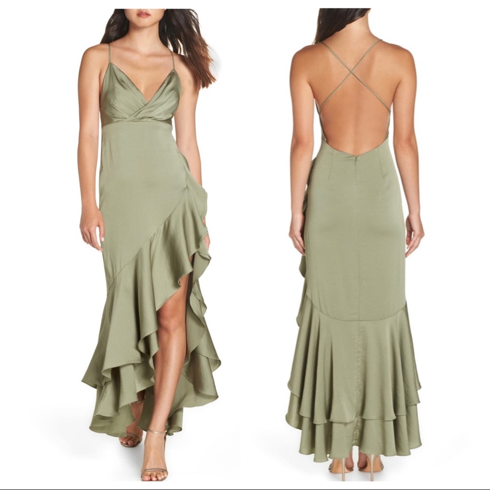 Fame And Partners Green Satin Bristol Hi-Lo Dress